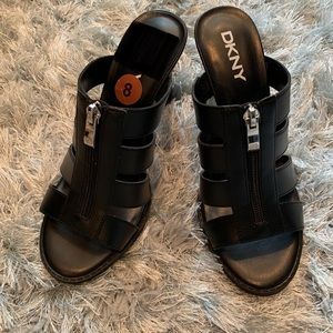 DKNY Slip On Leather Zipper Heel